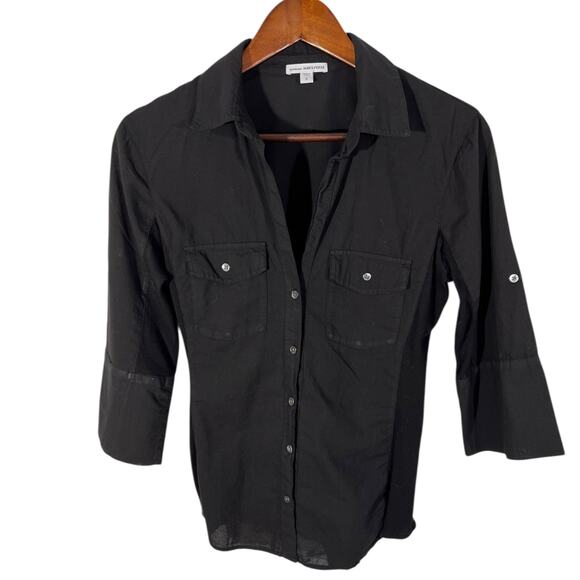 James Perse Black Button Front Shirt Stretch Pocket Long Sleeve Size L - Picture 2 of 11